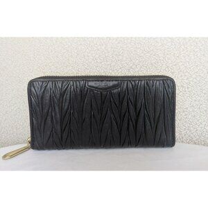 Coach Gathered Leather Accordion Zip Wallet Clutch Black Gold